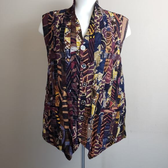 NADYA Art to Wear Reversible Patchwork Batik Vest M-L Whimsical. One Of A Kind - Picture 5 of 15